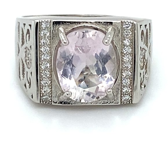 Pink Kunzite 3.50ct White Gold Finish Silver Ring